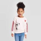 Toddler Girls' Disney Minnie Kiss Striped Crew Sweatshirt - Light Pink