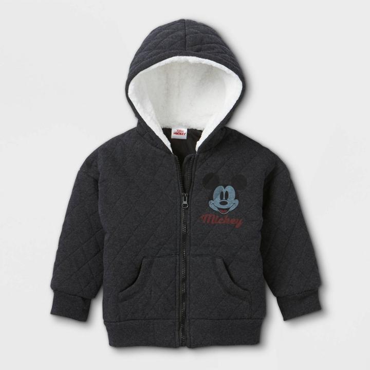 Disney Toddler Boys' Mickey Mouse Quilted Fleece Full Zip Hoodie - Gray
