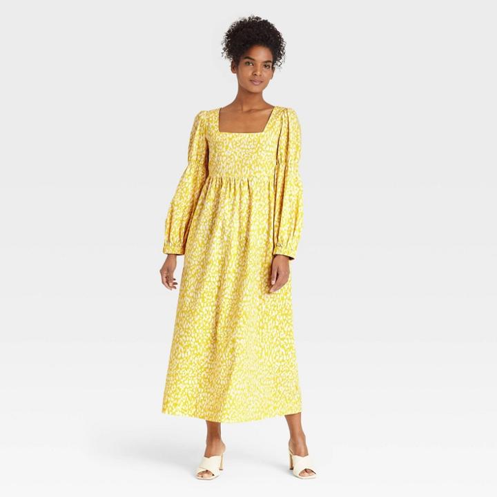 Women's Bell Long Sleeve Dress - Who What Wear Yellow Leopard Print