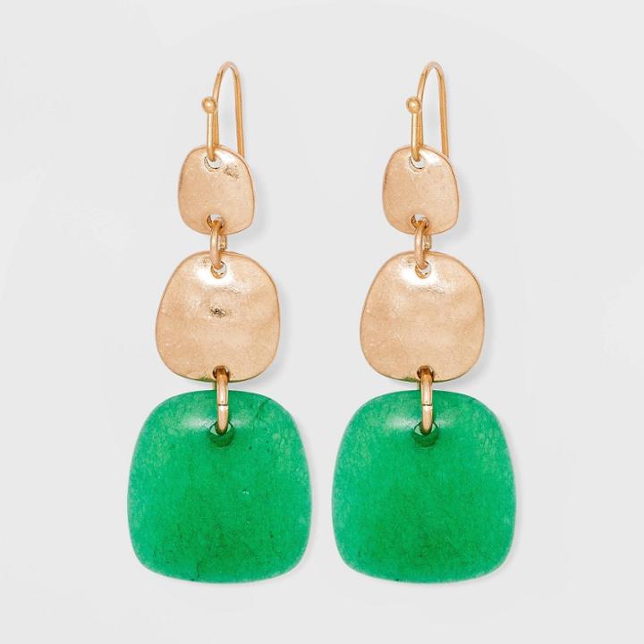 Semi-precious Peach Moonstone Worn Gold Drop Earrings - Universal Thread Jade