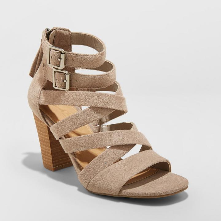 Women's Emmie Wide Width Thick Strap Heeled Pumps - Universal Thread Gray 5.5w,