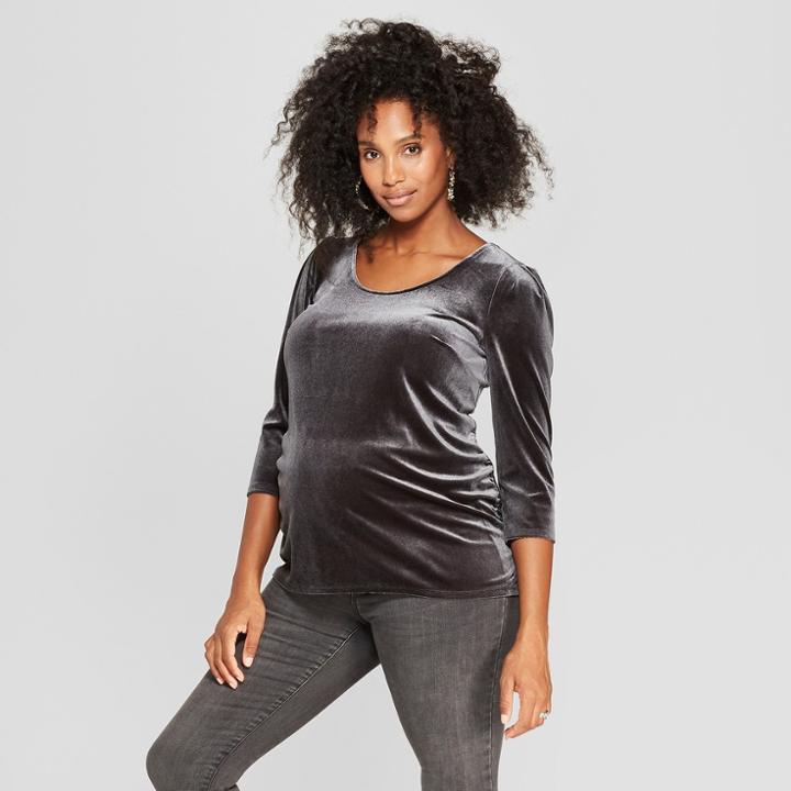 Maternity Velvet 3/4 Sleeve Top - Isabel Maternity By Ingrid & Isabel Black