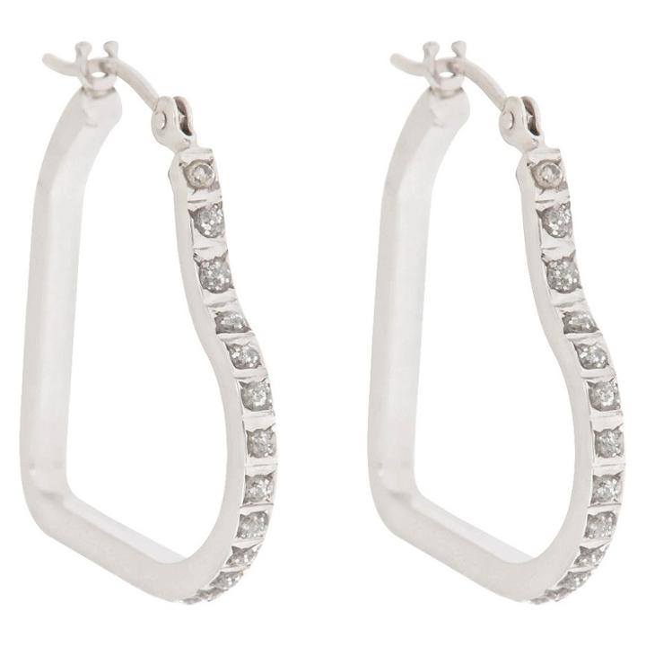 Target Heart Sterling Silver Earrings With Diamond Accents - White