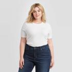 Women's Plus Size Short Sleeve Ribbed T-shirt - Ava & Viv White X, Women's