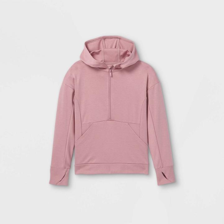 Girls' Ponte 1/2 Zip Hooded Sweatshirt - All In Motion Rose