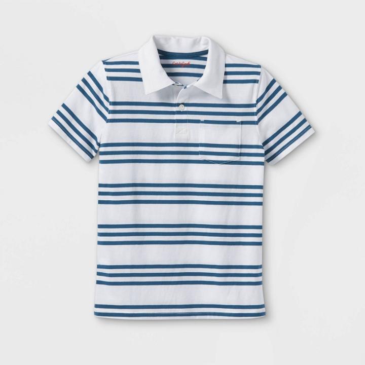 Boys' Knit Polo Short Sleeve Shirt - Cat & Jack White/navy