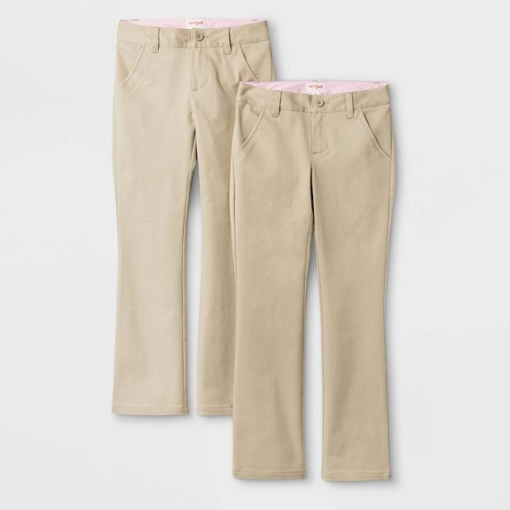 Girls' 2pc Bootcut Twill Uniform Chino Pants - Cat & Jack Khaki 5, Girl's, Green