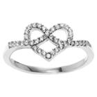 Journee Collection 3/8 Ct. T.w. Round-cut Cz Heart Accent Pave Set Ring In Sterling Silver - Silver,