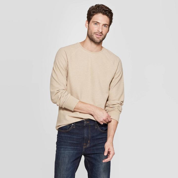 Men's Standard Fit Long Sleeve Textured Crew Neck Shirt - Goodfellow & Co Sculptural Tan