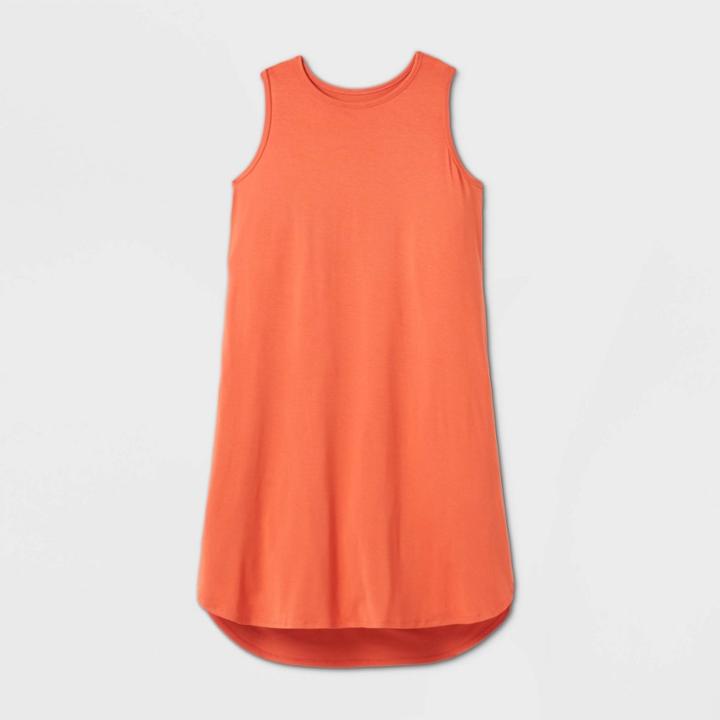 Women's Plus Size Sleeveless Curved Hem Midi Dress - Ava & Viv Sun Orange 1x, Women's,