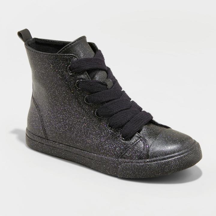 Girls' Mascara Glitter High Top Sneakers - Cat & Jack Midnight Black