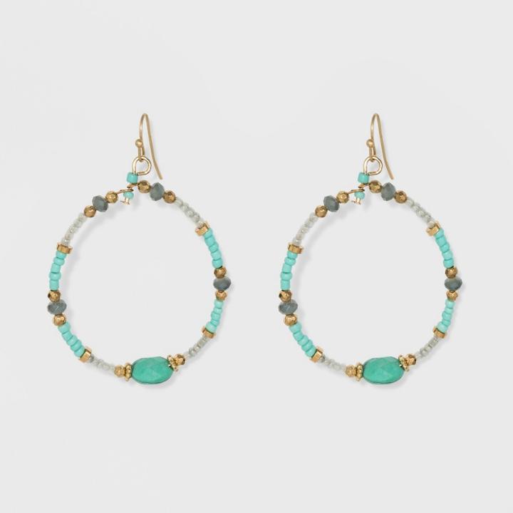 Beaded Hoop With Stone Earrings - Universal Thread Green