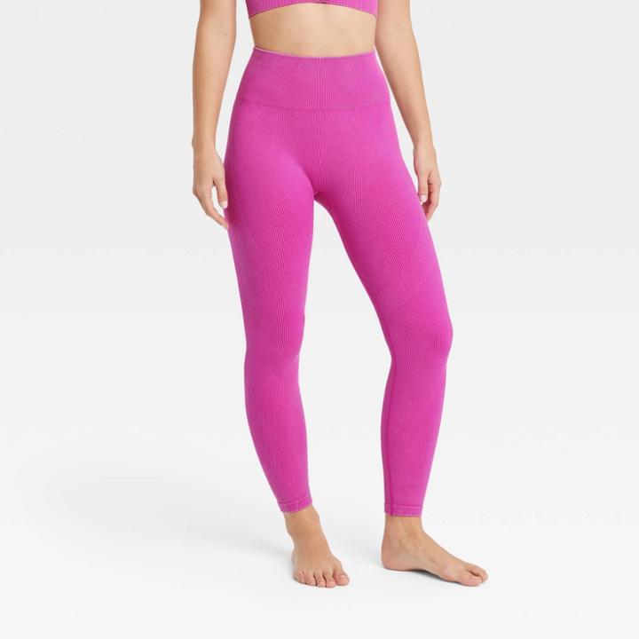 Women's High-rise Ribbed Seamless 7/8 Leggings - Joylab Magenta