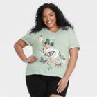 Zoe+liv Women's Plus Size Butterfly Boxy Short Sleeve Graphic T-shirt - Green Floral