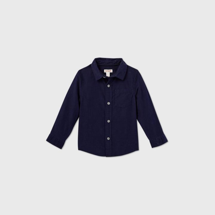 Toddler Boys' Corduroy Long Sleeve Button-down Shirt - Cat & Jack Navy