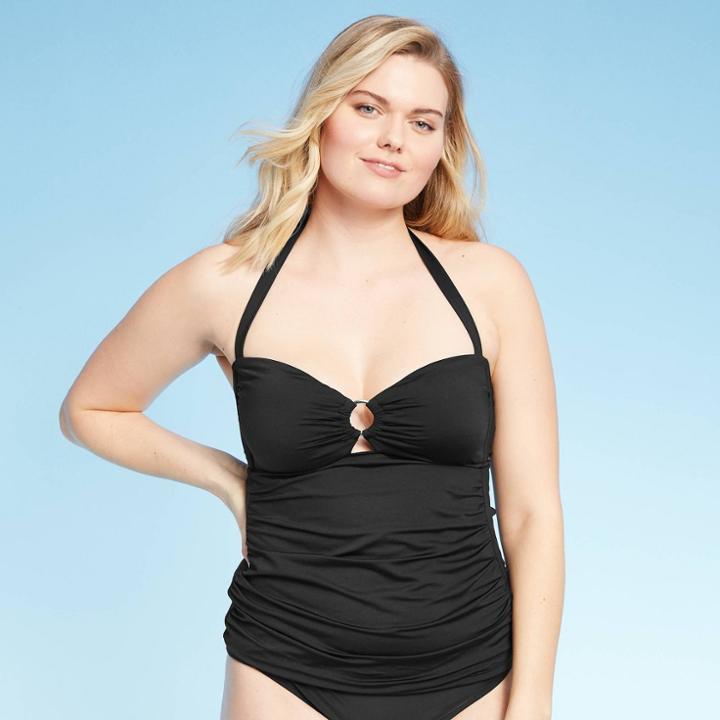 Women's Gold Ring Halter Tankini Top - Kona Sol Black S, Women's,