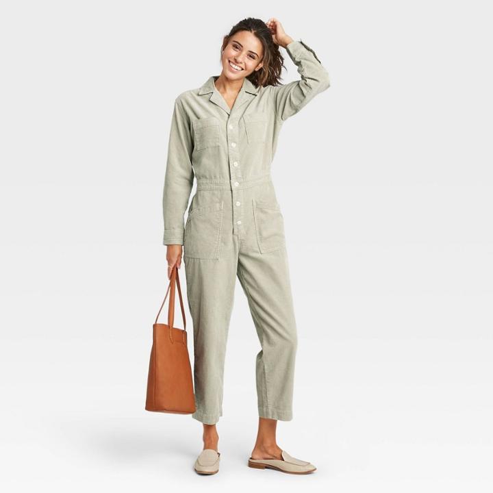 Women's Long Sleeve Collared Boilersuit - Universal Thread Green