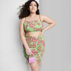 Women's Plus Size Sleeveless Cut Out Ruched Front Bodycon Dress - Wild Fable Mint Green Floral