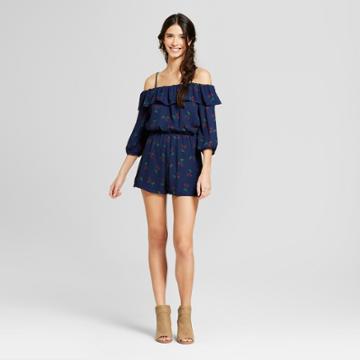 Women's Off The Shoulder Ruffle Romper - Lily Star (juniors') - Navy