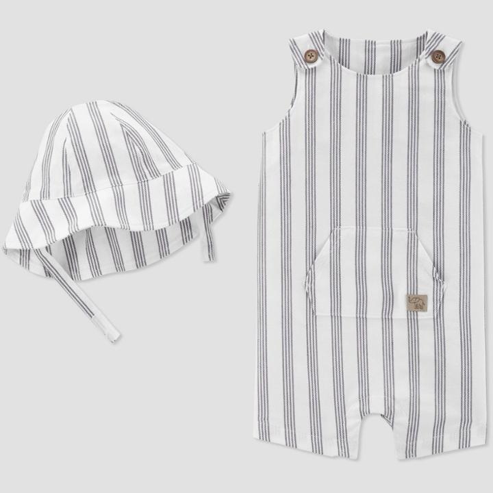 Baby Boys' Striped Romper With Hat - Just One You Made By Carter's White/gray Newborn, Boy's