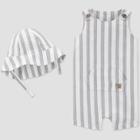 Baby Boys' Striped Romper With Hat - Just One You Made By Carter's White/gray Newborn, Boy's