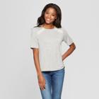 Women's Short Sleeve Button Back T-shirt With Back Lace 2/3 - Xhilaration Heather Grey