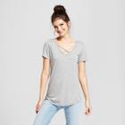 Women's Texas Heart Short Sleeve Cross Front Drapey Graphic T-shirt - Awake Gray