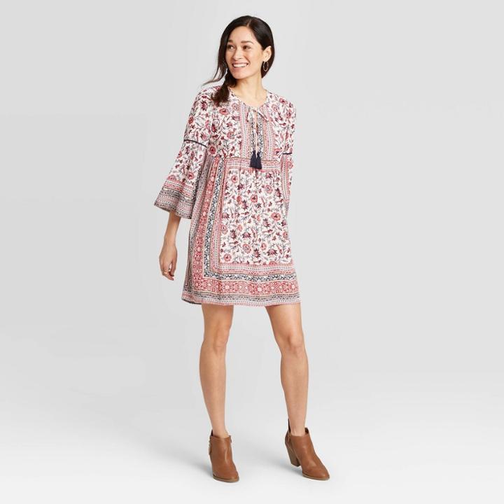 Women's Printed 3/4 Sleeve Mini Dress - Knox Rose Red