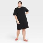 Women's Plus Size Elbow Sleeve Knit T-shirt Dress - A New Day Black