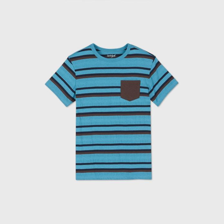 Boys' Striped Short Sleeve T-shirt - Cat & Jack Teal/brown