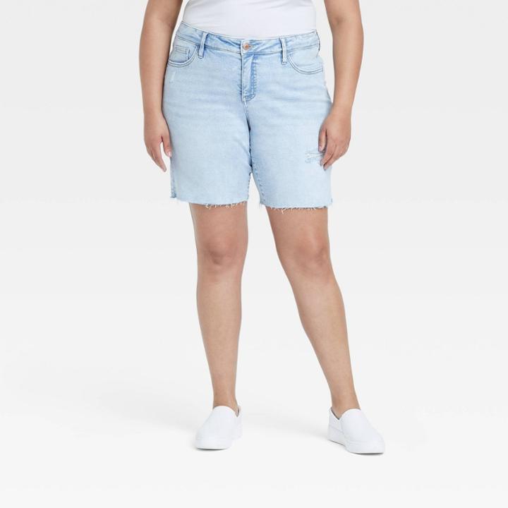 Women's Plus Size High-rise Jean Shorts - Ava & Viv Blue