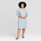 Women's Plus Size 3/4 Sleeve Rib-knit Dress - A New Day Blue 1x, Women's,