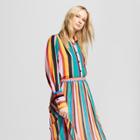 Women's Striped Long Sleeve Button-up Shirt - Who What Wear Yellow/green S, Multicolored