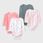 Baby Girls' 4pk Flamingo Parade Long Sleeve Bodysuit - Cloud Island Pink/white/gray