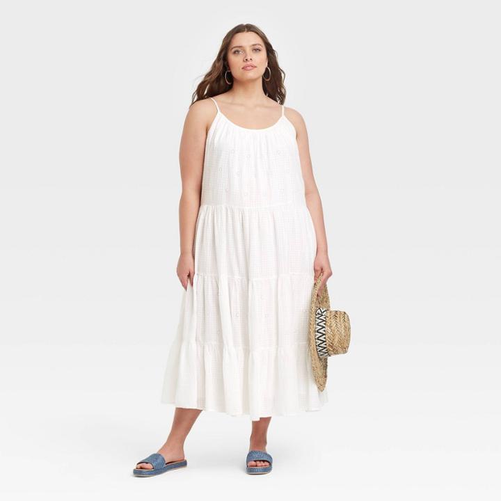 Women's Plus Size Sleeveless Tiered Dress - Universal Thread White