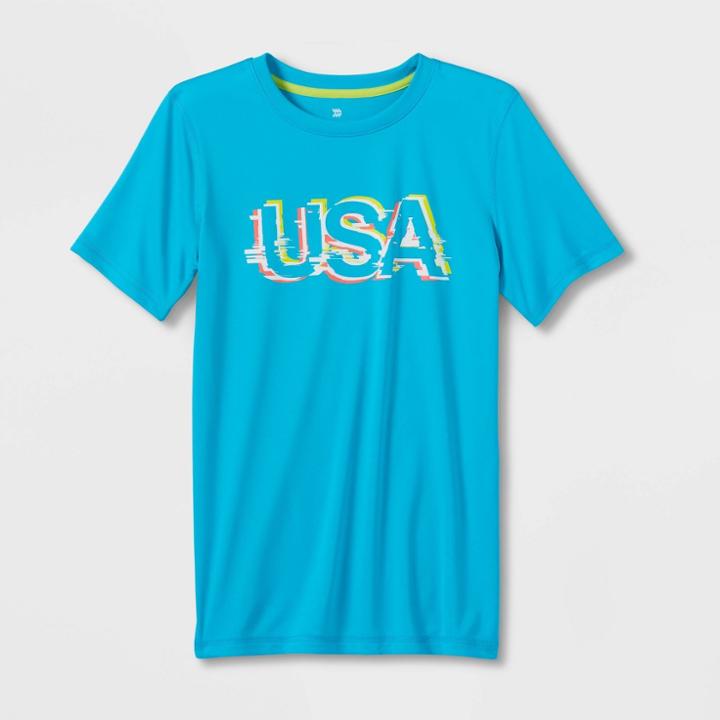 Boys' Short Sleeve 'usa' Graphic T-shirt - All In Motion Turquoise Blue