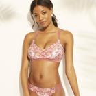 Women's Strappy Back Bralette Bikini Top - Xhilaration Dusty Pink Print D/dd Cup
