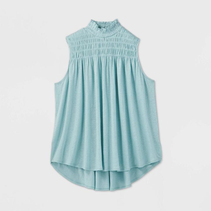 Women's Sleeveless Smocked Linen Top - A New Day Aqua