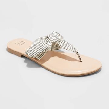 Women's Hannah Knotted Bow Flip Flop Sandals - A New Day Cream/stripe 8.5, Ivory/stripe