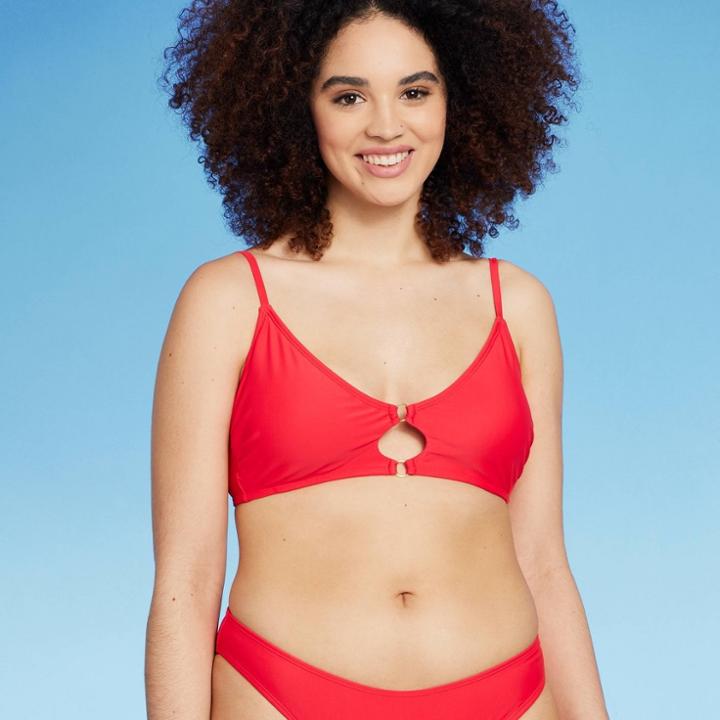 Women's Ring Front Bralette Bikini Top - Wild Fable Red