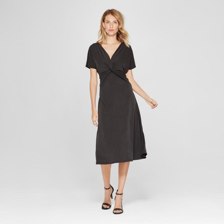 Women's Cupro Twist Front Midi Dress - Spenser Jeremy - Black