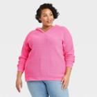 Women's Plus Size V-neck Pullover Sweater - Ava & Viv Pink