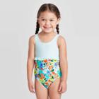 Toddler Girls' Floral Seersucker Empire Ruffle One Piece Swimsuit - Cat & Jack Turquoise 18m, Toddler Girl's, Blue