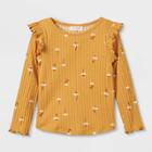 Toddler Girls' Floral Ribbed Long Sleeve Top - Cat & Jack Yellow