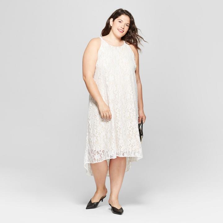 Women's Plus Size High-low Lace Midi Dress - Ava & Viv White X