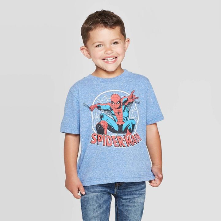 Petitetoddler Boys' Disney Spider-man Short Sleeve T-shirt - Heather Blue