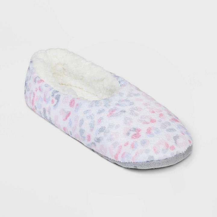 No Brand Women's Marble Leopard Print Cozy Pull-on Slipper Socks - White