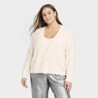Women's Plus Size Fuzzy Cardigan - A New Day Cream