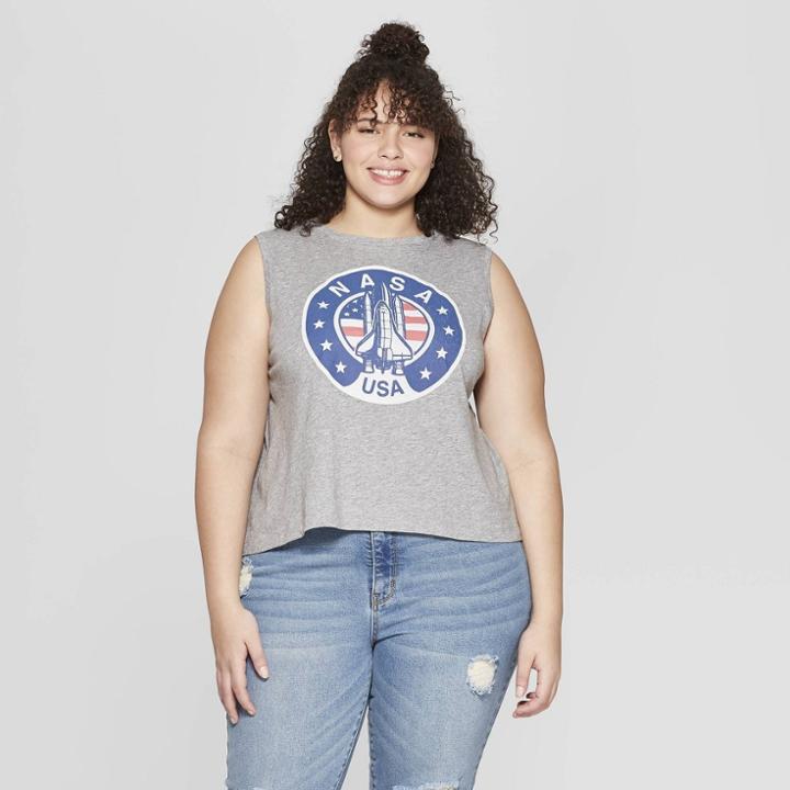 Women's Nasa Plus Size Logo Cropped Tank Top (juniors') - Gray