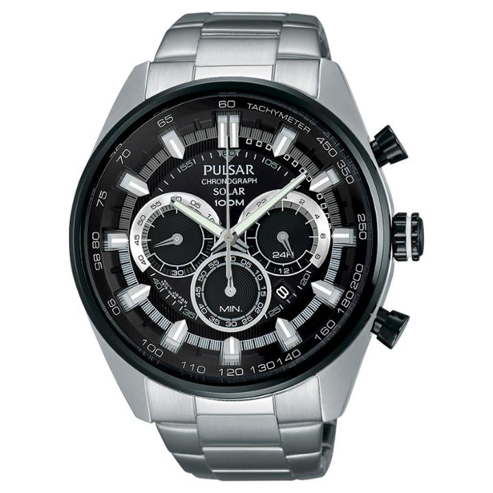 Men's Pulsar Solar Chronograph - Silver Tone With Black Dial - Px5033